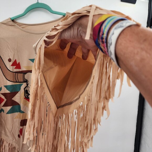 MONTANA WEST Steer Skull Graphic Faux Suede Fringed Poncho OS NWT - Picture 4 of 7